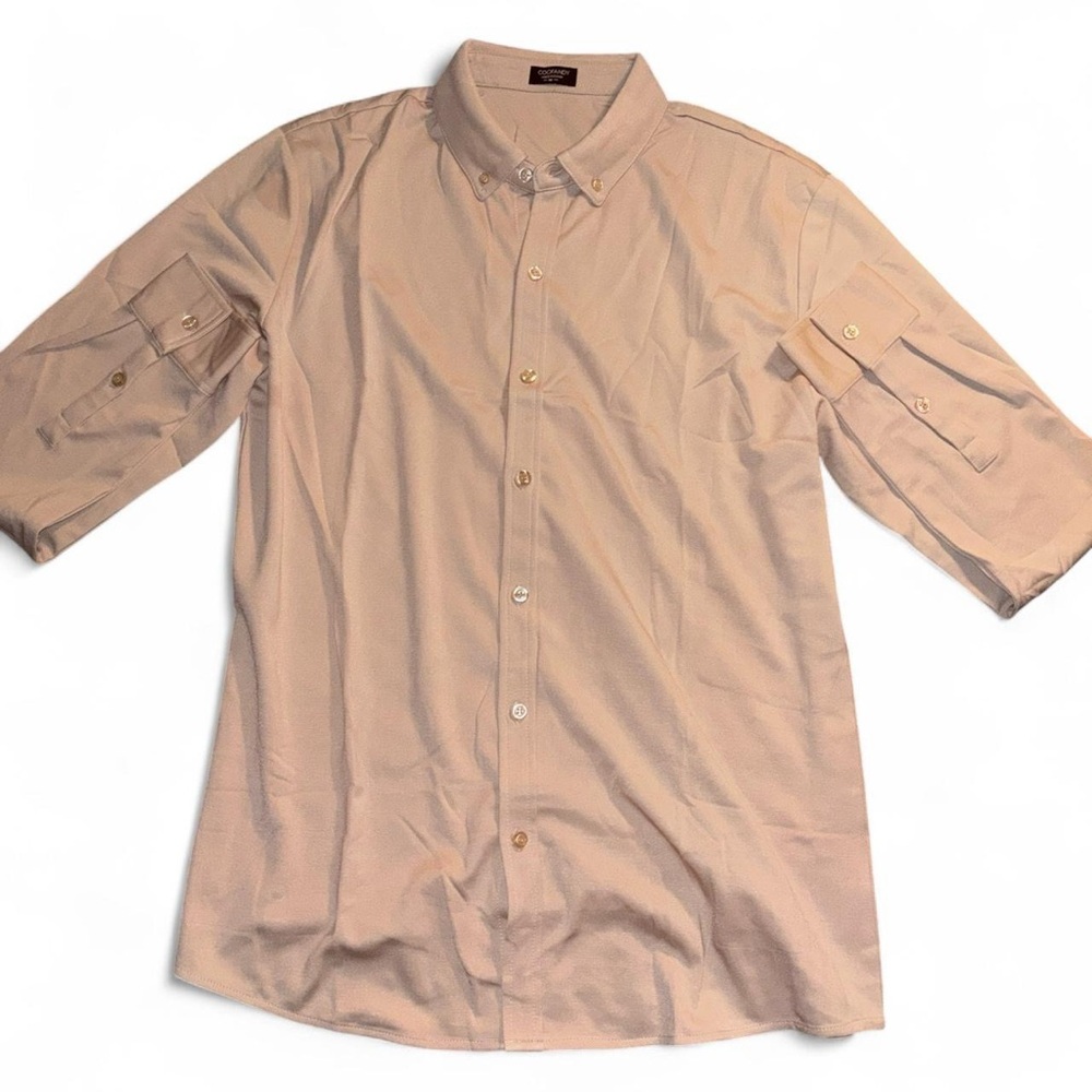 Men's Beige Button-Up Shirt